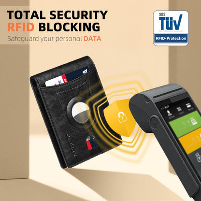 RUNBOX AirTag-Wallet-Mens-Slim-RFID Blocking Wallets Leather with Bill Compartment Air Tag Bifold Card Holder Wallet Gifts for Men Dad