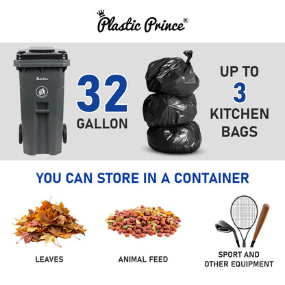 32 Gallon Trash Can with Wheels Rollout, Commercial Outdoor Trash Can Heavy-Duty Outside Garbage Can with Wheels, Gray