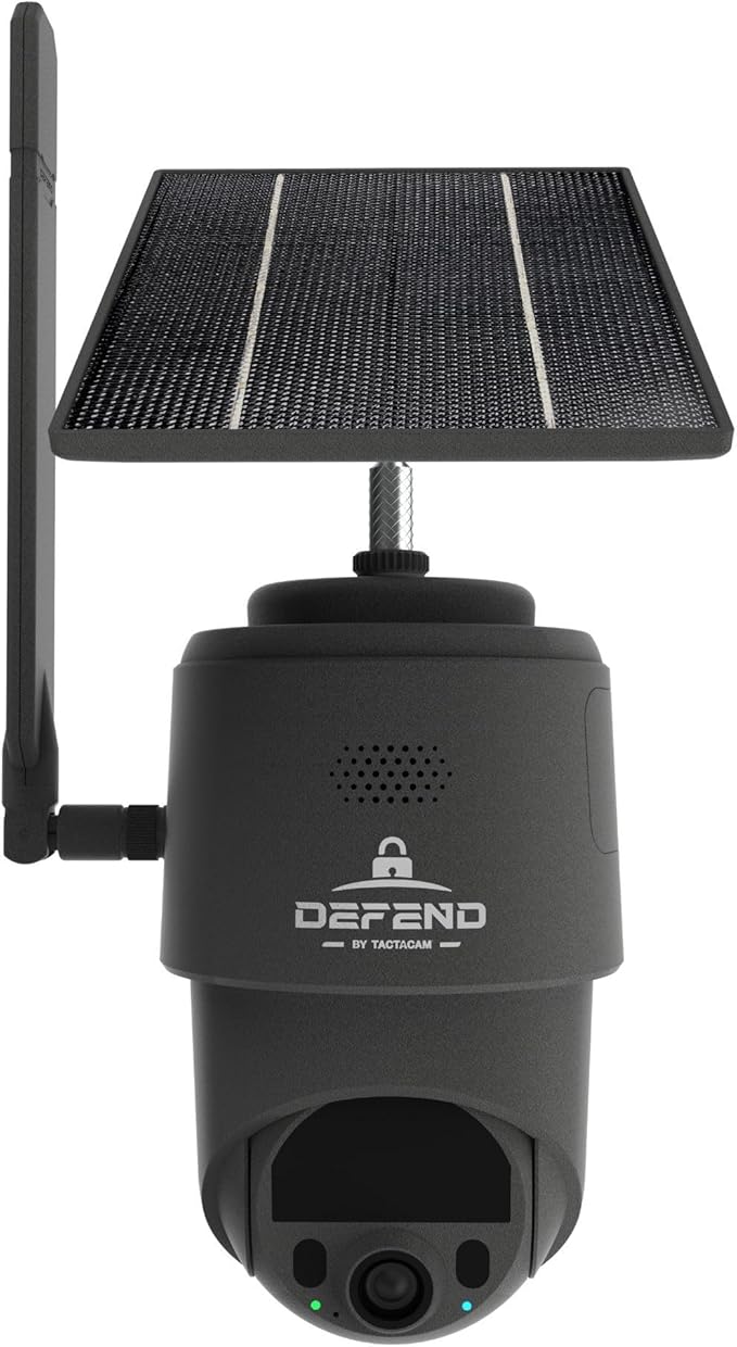 TACTACAM – Defend 360 Cellular Security Camera, 4K Photos, 1080p Video, Solar + Rechargeable Battery, 360° Pan/Tilt/Zoom, LTE Cellular, Motion Alerts, Weather Resistant