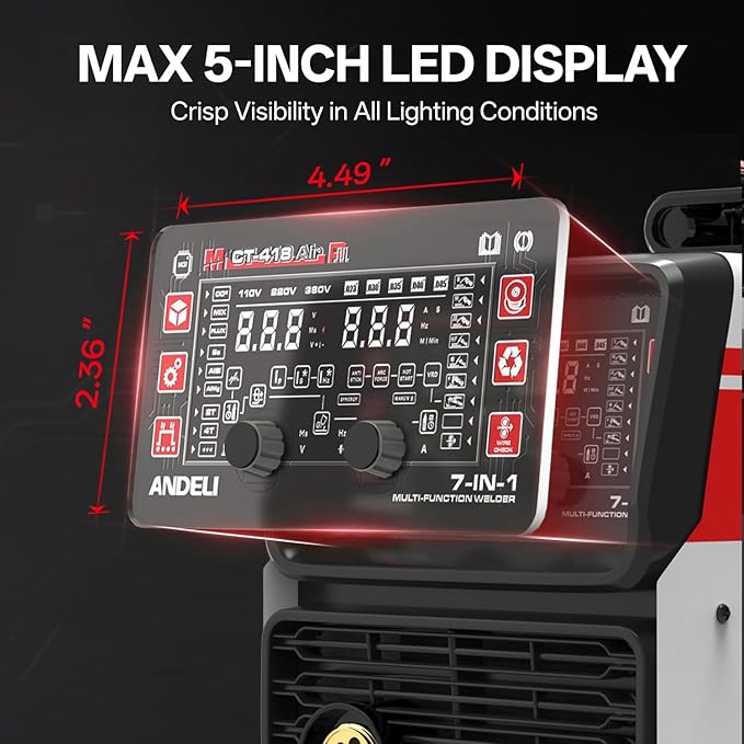 ANDELI 7 in 1 Multi-Process Plasma Cutter Welder Combo, 110/220V Dual Voltage Cutting Welding Machine GAS MIG/FLUX MIG/HF TIG/STICK/COLD/CUT/Aluminum MIG Welder (MCT-418)