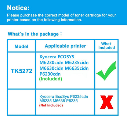 LCL Compatible Toner Cartridge Replacement for Kyocera TK5272 TK-5272 TK5272M TK-5272M 1T02TVBUS0 for Kyocera ECOSYS M6230cidn M6235cidn M6630cidn M6635cidn P6230cdn Printer (1-Pack Magenta)
