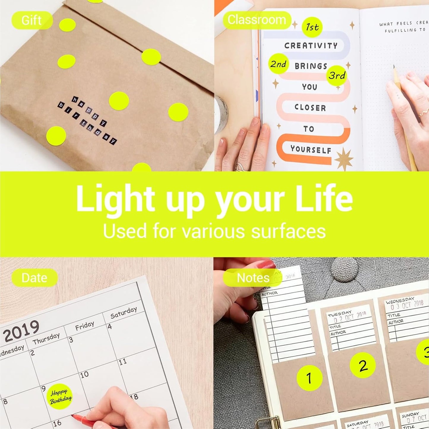 1 Inch Circle Dot Stickers 1000 PCS Color Coding Thermal Labels Dots Writable Printable Small Round Stickers for Office, Classroom, Inventory, Garage, Organizing Storage, Fluorescent Yellow