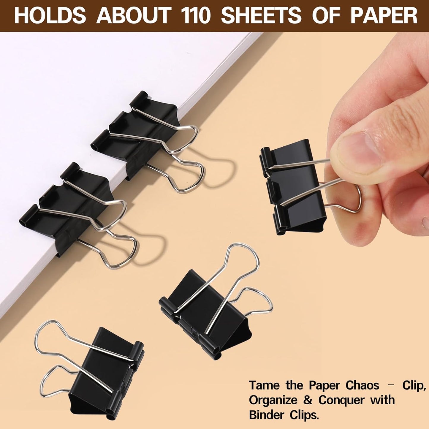 Binder Clips,Qimailer Medium Clips,48 Pcs,1.25 Inch,Black Metal Binder Clips and Paper Clips for Office, Home, School