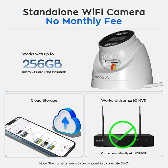 xmartO 10CH 8 Pcs Home Security Camera Kit, 4 * 10X Zoom WiFi6 Security Camera and 4 * 2K HD Dome Camera, 2-Way Audio, Night Vision, 24/7 Surveillance Camera, No Monthly Fee(Include 1TB Hard Drive