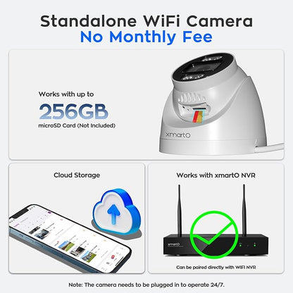 xmartO 10CH 8 Pcs Home Security Camera Kit, 4 * 10X Zoom WiFi6 Security Camera and 4 * 2K HD Dome Camera, 2-Way Audio, Night Vision, 24/7 Surveillance Camera, No Monthly Fee(Include 1TB Hard Drive