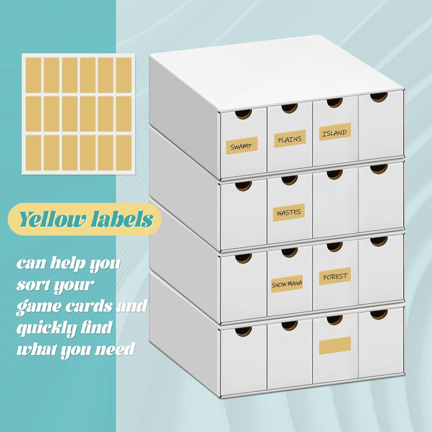 Cholemy Trading Card Storage Box 15000+ with 70 Cardboard Storage Divider, Label Sticker for Collection Compatible with TCG, Sport Cards(4 Row, 4 in A Row,White)