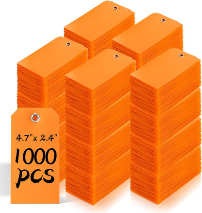 1000 Pieces 4 3/4" x 2 3/8" Plastic Shipping Tags Labeling Tags Waterproof Hang Tags with Reinforcement Hole Writable Luggage tag Loops for Equipment Car Parts… (Orange)