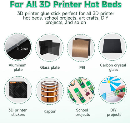 3D Printer Glue Sticks, 36 Grams Each PVP Solid Glue Sticks for Hot Bed Plate, Washable, Non-Toxic, Reduce Warping for PLA, ABS, PETG, HIPS, TPU Filament on PEI, Glass, Aluminum, Buildtak Board, 6Pcs