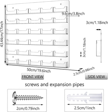 Hillban Acrylic Business Card Holder Wall Mount Clear Sticker Display Rack Multiple Card Holders Clear Acrylic Organizing Sticker Display Stand Pre Drilled(30 Pockets)