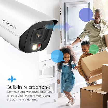Amcrest 2-Pack 5MP IP PoE AI Camera w/ 49ft Color Night Vision, Security Outdoor Bullet Camera, Built-in Microphone, Human & Vehicle Detection, 129° FOV, 5MP@20fps 2PACK-IP5M-B1276EW-AI (White)