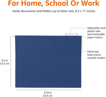 Amazon Basics Hanging File Folders, Sturdy, Letter Size, 25-Pack, Assorted Jewel-tone Colors