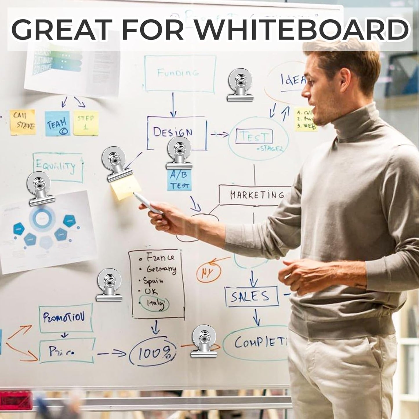 200 Pack Strong Magnetic Clips, Fridge Magnets Refrigerator Magnets, Clip Magnets for Whiteboard, Magnet Clips for List Display Paper Fasteners on Home Office Teaching (Silver)