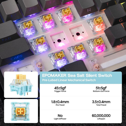 EPOMAKER TH108 Full Size Mechanical Keyboard, Wireless Gaming Keyboard with 8000mAh Battery, Creamy Gasket, 108 Keys, Hot Swap, Custom Driver, RGB Backlight (Black, Sea Salt Silent)