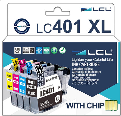 LCL Compatible LC401XL LC401 XL 401XL High Yield Ink Cartridge Replacement for Brother MFC-J1010DW MFC-J1012DW MFC-J1170DW Printer (Black Cyan Magenta Yellow 4-Pack)