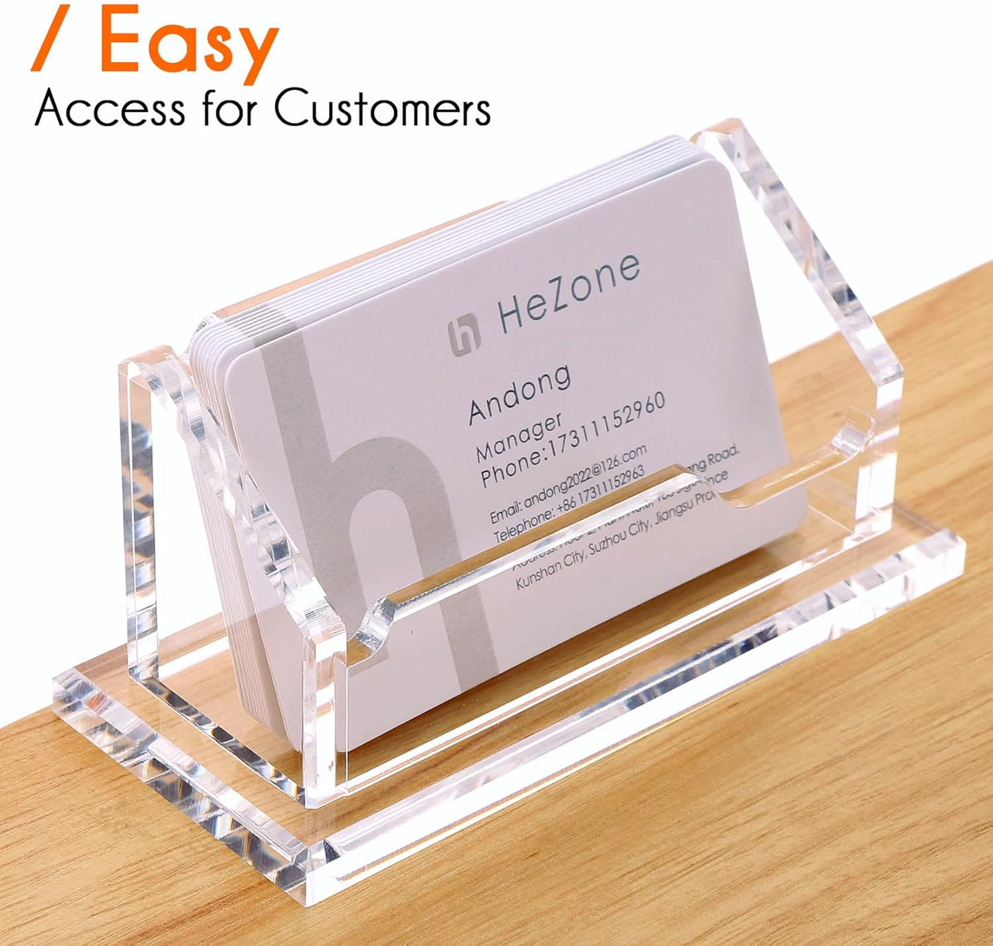 Acrylic Card Holder Clear Horizontal Business Card Organizer Stand for Desk 1 Slots Business Cards Stand for Women and Men