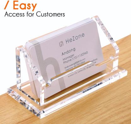 Acrylic Card Holder Clear Horizontal Business Card Organizer Stand for Desk 1 Slots Business Cards Stand for Women and Men
