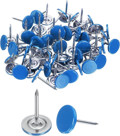 uxcell 100Pcs Upholstery Tacks, 11mmx17mm Flat Head Thumb Tack Decorative Furniture Nails Push Pins for Furniture Sofa Headboards, Blue