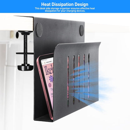 MAXECHO Desk Side Storage, Under Desk Laptop Mount, Table Side Hanging File Organizer, No Drill Clamp On Cable Management Tray, Laptop Holder with Magnetic Pen Holder for Office and Home, Load 22 Lbs