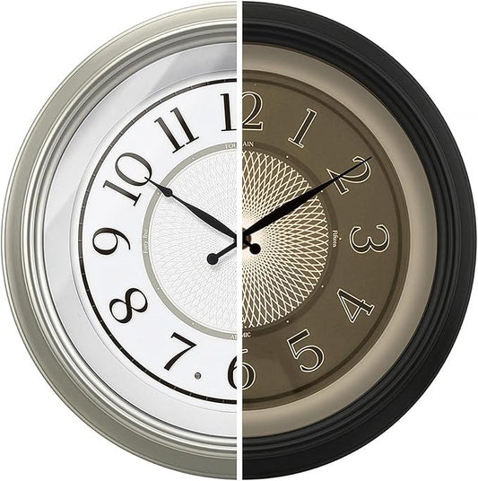 18" Large Galaxy Luminous Atomic Clock with Night Light, Lighted Wall Clocks for Bedroom or Livng Room Decor,Morning Silver Finish,House Warming Gifts New Home