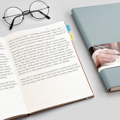 EMSHOI Notebook College Ruled - B5 Large Thick Notebook Leather Journal with Free Sticky Notes, 204 Numbered Pages,100gsm Thick Lined Paper, Softcover, 7.5"x10"-GrayBlue