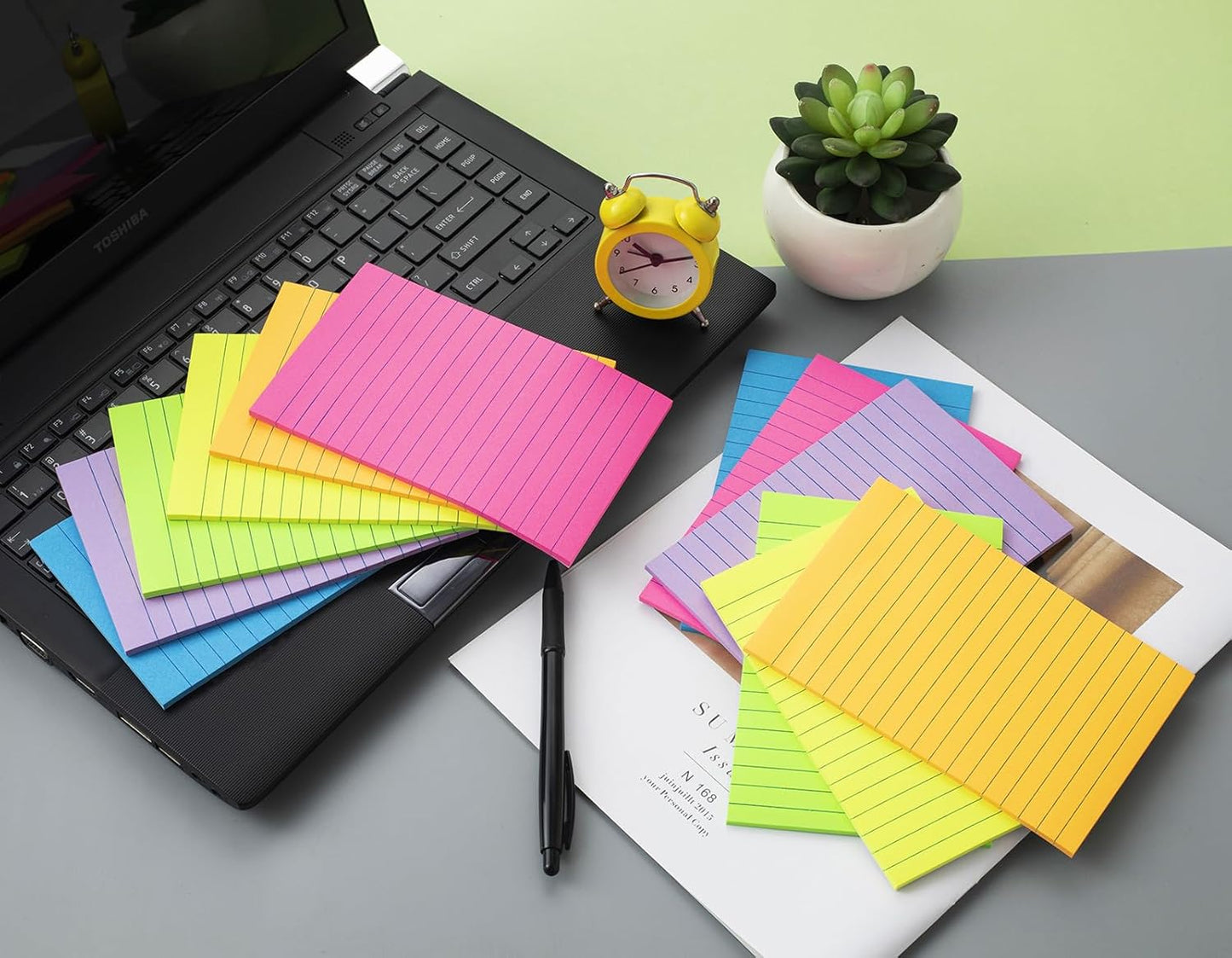(12 Pack) Lined Sticky Notes 4x6 in Ruled Stickies Super Sticking Power Memo Pads Bright Colors