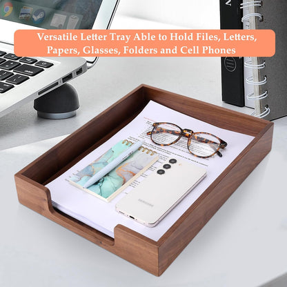 Bamber Wood Letter Tray Wooden Desk Organizer Paper Document File Tray for Office Supplies Collection Folders Notebooks, Black Walnut