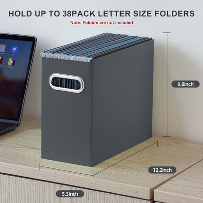 Oterri File Organizer, Small Storage Box, Cardboard File Folder Organizer, Collapsible File Box, Hanging File Organizer for Letter Size, Portable File Box with Handle, Only Box (Dark Grey,4 Packs)