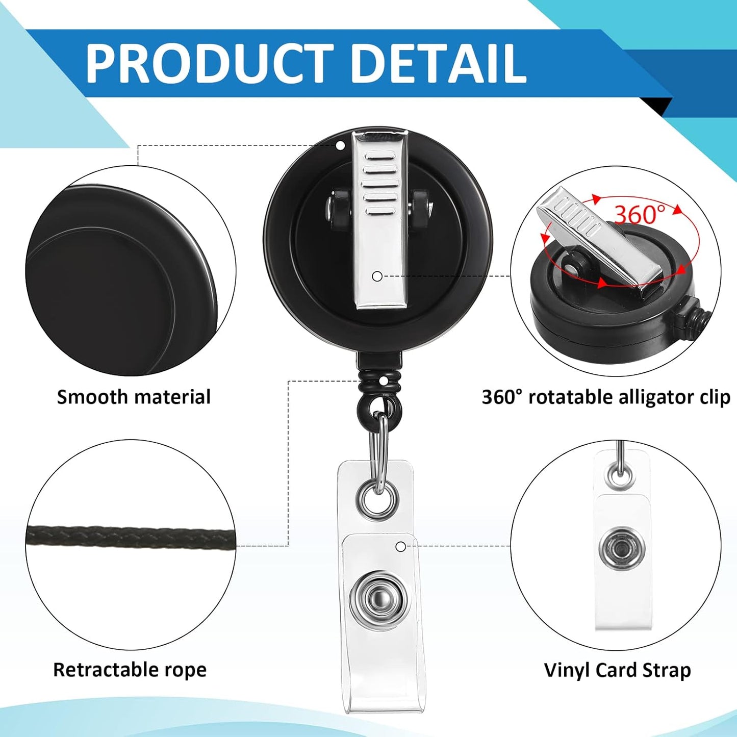 150 Pcs Black Retractable Badge Reels Bulk Holders Reels Clip with Alligator Swivel Clip by ID for School Office Supplies