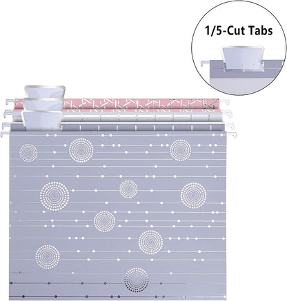 Y YOMA 12 Pack Decorative Hanging File Folders Letter Size File Folder Cute Pretty Hanging Folder Organizer for Filing Cabinet Office Home Desktop with 1/5-Cut Adjustable Tabs, 3 Silver Foil Design