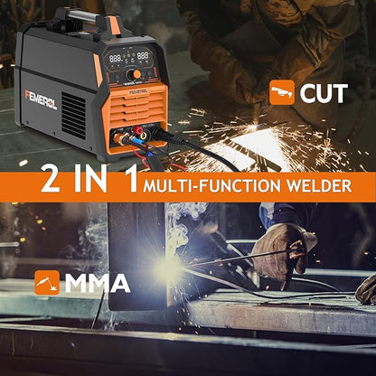 Plasma Cutter, 2 in 1Non-High Frequency 60A Plasma Cutter/ 200A Stick Welder Large Digital Display Non-Touch Pilot Arc, 110/220V Dual Voltage Plasma Cutting Machine