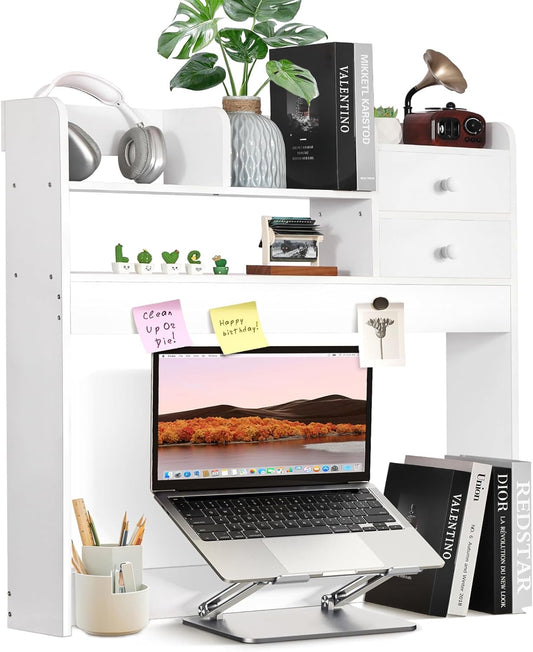 YGYQZ Wood Desk Shelf Organizer, Desk Hutch Top Only, Book Shelf for Comuputer Display Rack Storage Stand for Office, Home, Dorm