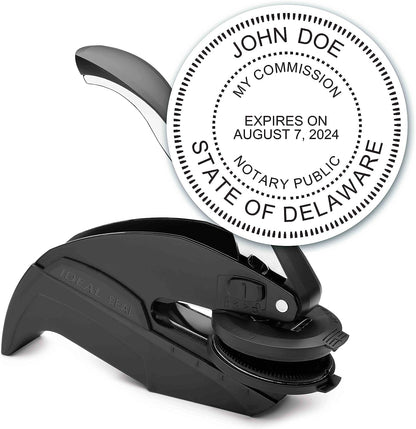 MaxMark Notary Seal Round Embosser for Delaware State - Includes Gold Burst Seal Labels (50 Count)