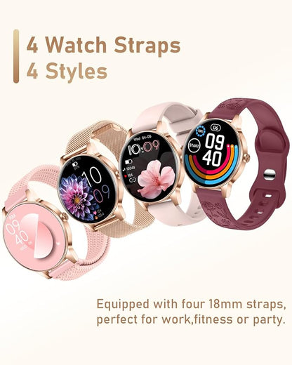 Smart Watch for Women, Answer/Make Call,1.27'' Touchscreen, 120+ Sports Modes Fitness Tracker, 24H Heart Rate/SpO2/Sleep/Menstrual Cycle/IP68 Fitness Watch for Android iOS, 4 Straps (Rose Gold)