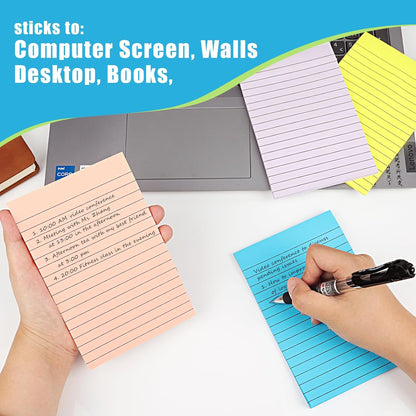 SACATR 36 Pads Lined Sticky Notes, Sticky Note Pads 4x6 inches, 12 Bright Color Sticky Notes with Lines Self-Stick Note Pads, Perfect for Office Home,School