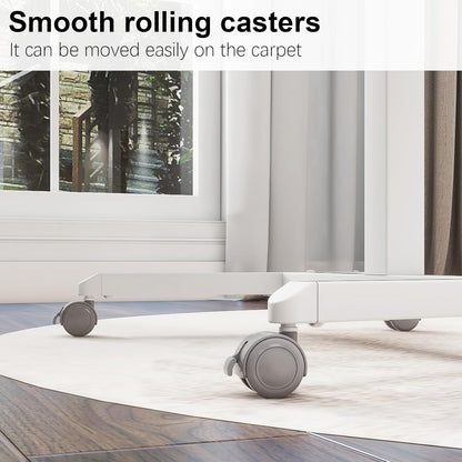 PUNCIA 90°Tiltable Small Standing Desk with Stoppers Mobile Rolling Laptop Table on Wheels Pneumatic Adjustable Height Computer Workstation Stand Up Cart Bedside Overbed Table for Home Office White