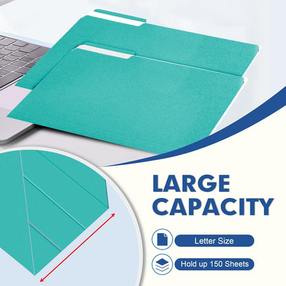 File Folder, PANDRI 120 Pack File Folder, 1/3 Cut Tab, Letter Size, Filing Folder for Office School Business, Aqua