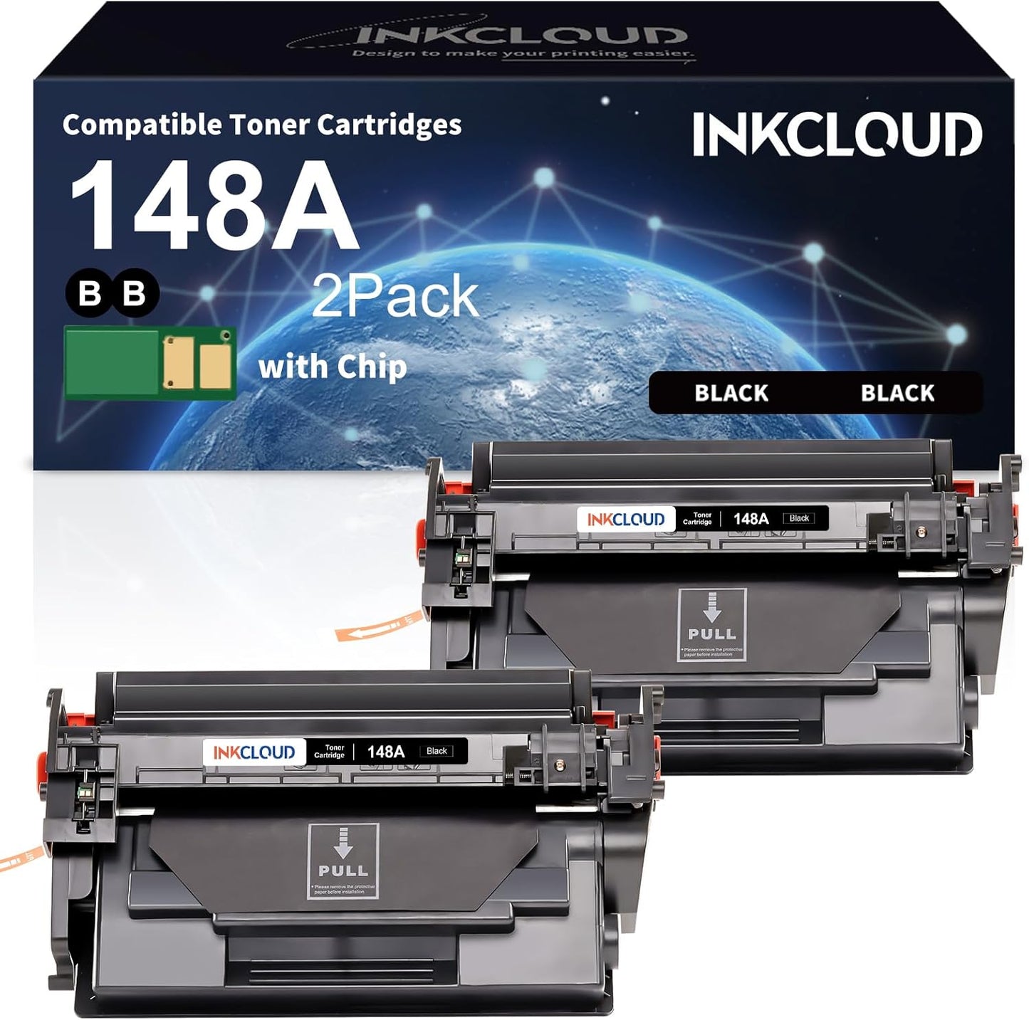 148A Toner Cartridge with Chip Black Compatible Replacement for HP 148A 148X W1480A W1480X for HP Pro 4001dw 4001dn 4001n MFP 4101fdw 4101fdn Printer High Yield Ink ( 2 Pack )