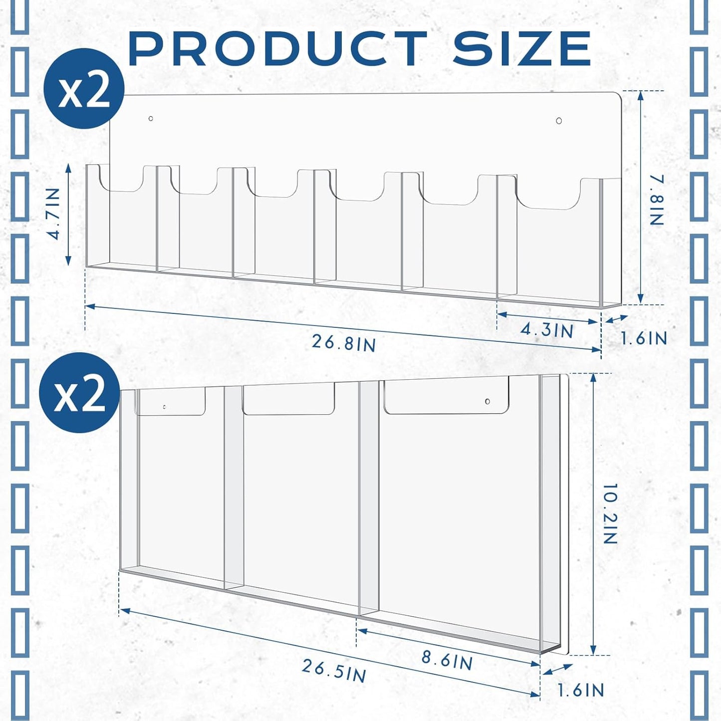 Sherr 4 Pcs Acrylic Brochure Pamphlet Holder Wall Mount 2 Sizes 9 Pocket Fits for 8.5" x 11" and 4" x 9" Brochure Magazine Holder Literature Multi Slot Wall Mount Combo Display Clear Flyer