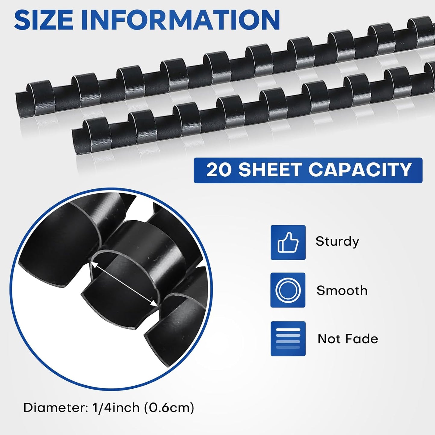 MYFULLY 100 Pack 21 Ring Plastic Comb Binding Spines | 1/4 Inch Diameter, 20 Sheet Capacity, A4, Black Binding Comb (1/4" (20 Sheet Capacity))