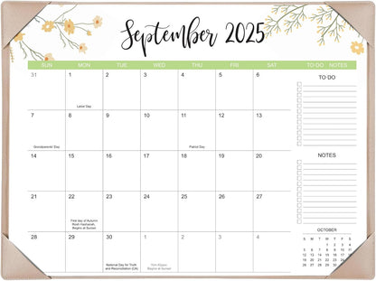 Desk Calendar 2025-2026 with Desk Mat – 22" x 17" Large Desk Pad Calendar Runs From Sep 2025 to Dec 2026, Floral Design Desktop Calendar with To Do List, Personal Desk Calendar Planner for Home, Office