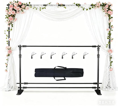 10x8ft Adjustable Metal Telescopic Tube Backdrop Stand，for Parties and Photography Sessions Heavy Duty Background Stand，Portable Install and Repeat use Banner Stand for Photoshoot，with Carrying Bag