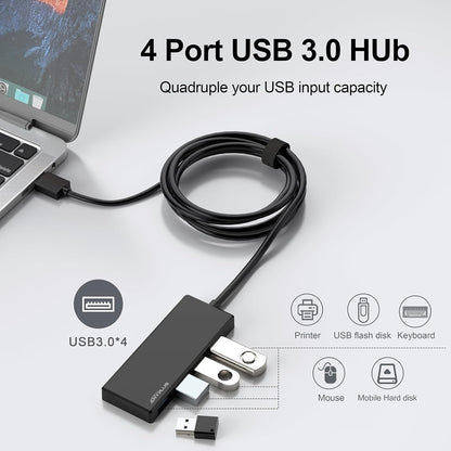 USB Hub, Multiport USB Splitter Adapter, 2 ft Long Cable USB 3.0 Hub, USB Extender for Laptop, PC, iMac, Surface Pro, MacBook, Mac Pro, Flash Drive, XPS, Mouse, HDD