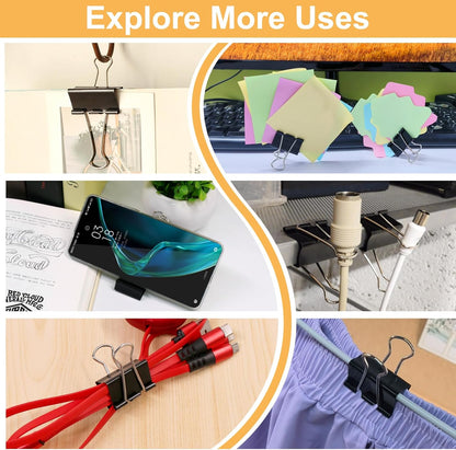 Coideal Black Binder Clips Medium, 1.25 Inch Black Metal Paper Clips 24 Pcs 32mm Foldback Bull Clip Clamps for Office School (1 1/4 Inch)