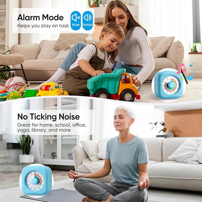 60-Minute Visual Timer for Kids, Silent Rainbow Countdown Timer for Time Management, Homeschool, Classroom, Home, Office
