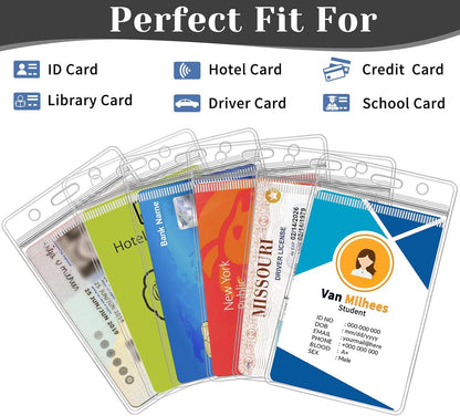 6 Pack Badge Holder, Plastic ID Badge Holder, Clear Waterproof ID Card Holder with Resealable Zip, 2.5" x 3.8" Vertical Name Tag Holder for Nurses and Office, Fits ID Card/Credit Card/Student Card