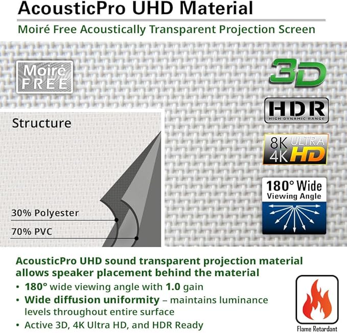 Elite Screens Spectrum AcousticPro UHD, 100-INCH Motorized Electric Projector Screen Moiré-Free Sound Transparent Perforated Weave Movie Home Theaters, ELECTRIC100H2-AUHD