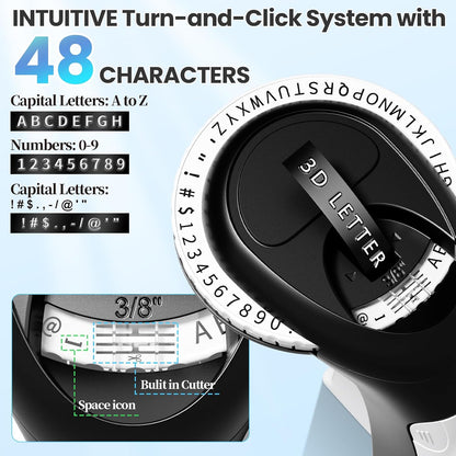 Embossing Label Maker, Manual Label Maker Emboss, Vintage Embossed Label Makers Machine with Tapes, Old School Labeler with 5 Rolls 3D Black Tapes for Home DIY & Crafting Kids School Items