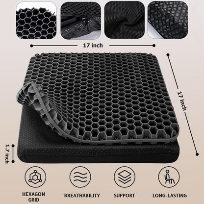 Extra Large Gel Seat Cushion, 17x17inch Double Thick Egg Gel Cushion for Pressure Pain Relief, Breathable Wheelchair Cushion Chair Pads for Car Seat Office Chair (Black)
