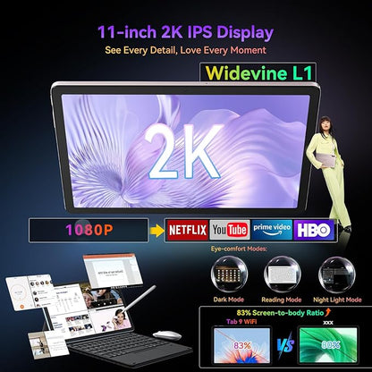 Blackview Android 15 Tablet with Gemini Ai, Android Tablet 11 inch with 24GB+256GB/2TB TF, 5G WiFi Tablets, Octa Core CPU, 8200mAh, 2K Incell Screen, 13MP+8MP Camaras/Face ID, Gray