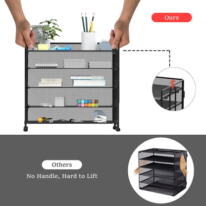 Letter Tray Paper Organizer, 5 Tier Desk Organizers Black Mesh Stackable Paper File Holder for Home Office, Document Shelves and Sorter 13.4Lx9Wx12.6H inches